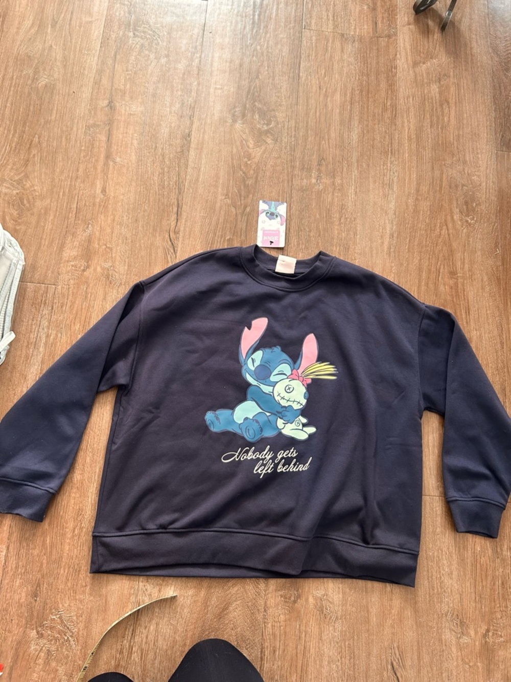 NWT Navy Stitch Graphic Sweatshirt - "Nobody Gets Left Behind"